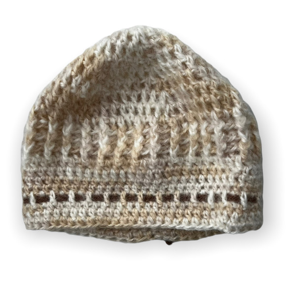 New Handmade Crocheted Girls Cream, Beige & Brown Winter Beanie Hat - Picture 3 of 7